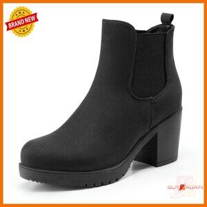 Women's Chunky Heel Chelsea Ankle Boots Slip On Elastic 3-Inch Heel